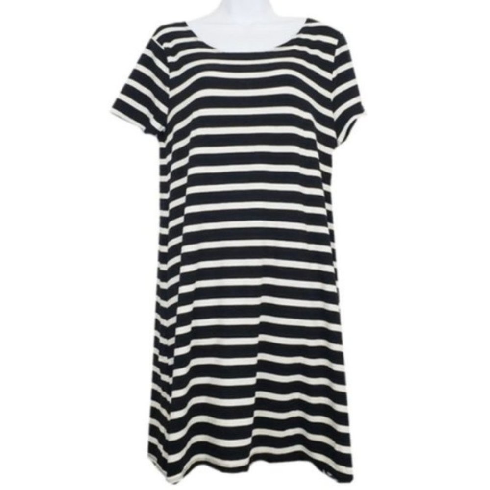 Joan Vass T-shirt Black/Swan Striped Dress Large